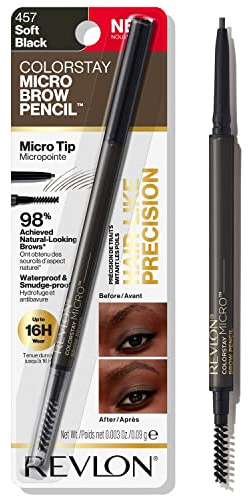 Revlon ColorStay Micro Eyebrow Pencil with Built In Spoolie Brush, Infused with Argan and Marula Oil, Waterproof, Smudgeproof, 457 Soft Black, 0.003 oz