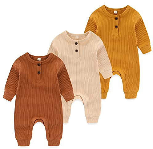 MAMIMAKA Unisex Newborn Baby one-Piece Romper Cotton Footless Pajamas Baby Grow Jumpsuit Sleep and Play, 0-3 Months