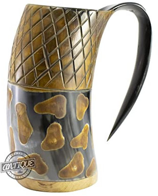 Antique Vibes Horn Viking Drinking Mug Beer Wine Ale Medieval Tankard Cup Christmas Decor Gift