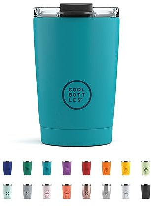 Cool Bottles - Tumbler - Vaso Térmico de Acero Inoxidable - 330 ml - Vivid Turquoise - Taza de Café - Altura 14 cm - Bebidas Frías 10 horas y Calientes 5 horas - Tapa Hermética - Libre de BPA