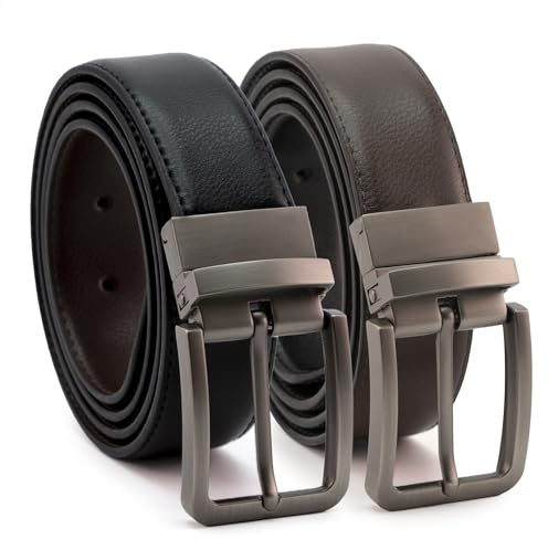 CINTURONTOP Cinturón Reversible de Cuero para Hombre (1 Pieza) - Ideal para Trajes y Jeans, Negocios y Casual, Ajuste Cómodo y Preciso, Colores Negro y Marrón Oscuro