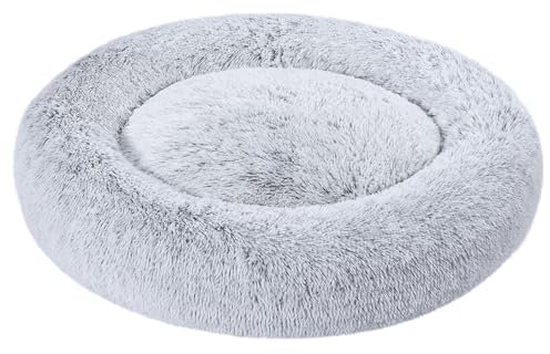 Amazon Basics Lit renforcé en fausse fourrure Doux en forme de donut pour animal domestique, Chien, Lavable en machine, ‎91 cm, Gris