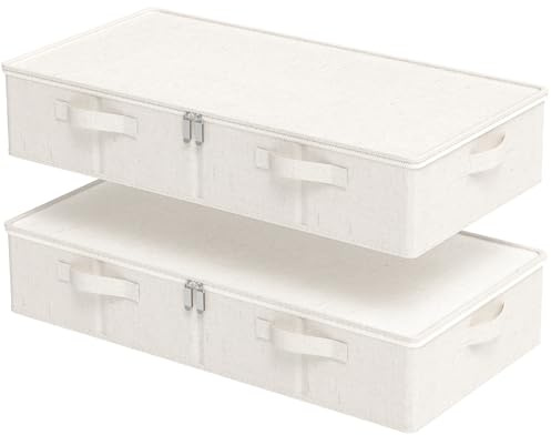 ENUMAIL 2 Piezas Cajas de Almacenamiento Debajo de la Cama con Manija, Organizadora de Almacenamiento Plegable con Tapa, Para Colchas, Ropa, Mantas y Zapatos, 80×40×15cm, Beige