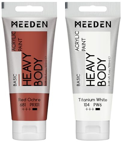 MEEDEN Acrylic Paint Red Ochre: 100ml/3.38oz x 2 with Titanium White | Heavy Body Artist Acrylic Paint Set for Canvas, Wood & Craft, Non-toxic Creamy Art Paint with Titanium White for Mixing