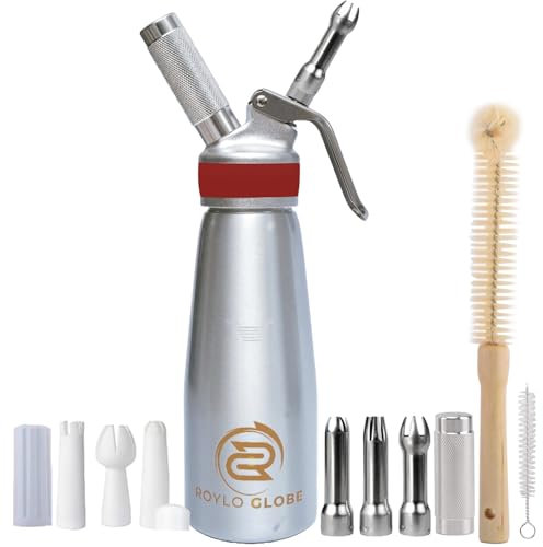 Professional Whipped Cream Dispenser-500ml Whipped Cream Maker With Silicone Grip-Heavy Duty Homemade Whipped Cream Dispenser-Whip Cream Canister With 6 Stainless Steel&Plastic Tips,2 Cleaning Brushes