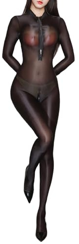 iiniim Bodystocking Ouvert Entrejambe Femme Combinaison Catsuit Transparent Nuisette Lingiere Érotique Bodycon Noir M