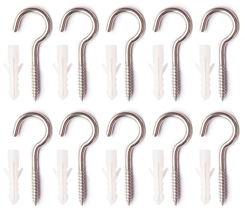 SDKZBFC 10PCS Tornillo Ganchos, Tornillos autorroscantes de acero inoxidable 304 Gancho Ojos Abiertos Gancho de Tornillo de Metal Ganchos de techo Gancho de Taza