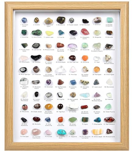 80 pierres précieuses et cristaux naturelles avec cadre – Décoration pour la maison ou le bureau – Cadeau pour les collectionneurs de minéraux