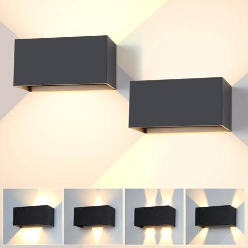 CHENBEN Lámpara de Pared LED Exterior/Interior 12W, Aplique pared Exterior 3000K Luz Cálida,Lampara Exterior LED IP65 Impermeable, Ángulo Ajustable, Aplique Pared para Jardín, Balcón-2PCS