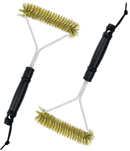 HOMJOY Grillbürste Messing (2 Stück, 30,5 cm) – Dreieckiger Grillreiniger für Grillrost, Gasgrill & Holzkohlegrill mit rutschfestem Griff – Grill Zubehör Edelstahl