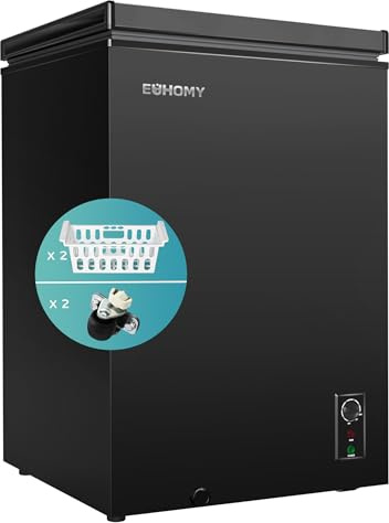 EUHOMY 3.5 Cu.Ft Chest Freezer with Wheels, Small Deep Freezer Adjustable 7 Thermostat, Quiet Mini Freezer Free-Standing Top Door, Energy Saving for Apartment/Garage/Basement/Dorm/Home, New Black