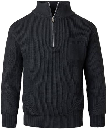 Beryielite Jersey de Felpa para Hombre con Cuello Alto y Cremallera Sudadera con Cremallera 1/4 de Manga Larga Jersey Ligero de Punto Grueso
