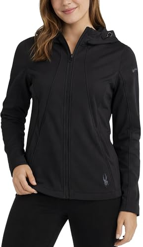 Spyder Womens Softshell Jacket - Wind and Water Resistant Grid Fleece Lined Hooded Womens Jacket For Outdoor Hiking, Size Medium, Black