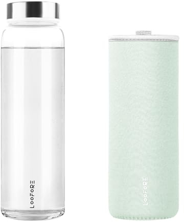 LOOFORE Borraccia in Vetro 1 litro 1000 ml, Bottiglia d'Acqua Trasparente Portatile con Guaina Protettiva in Neoprene, Bottiglia Vetro 1l per Acqua per Il Campeggio Viaggi tè Ufficio