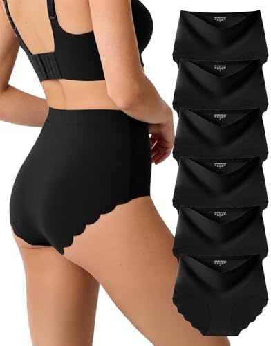 Ouxonix Seamless Knickers Women No VPL Underwear High Waisted 6 Pack | Soft breathable knickers with wavy edge. Full coverage seamless briefs. No VPL ladies underwear comfort