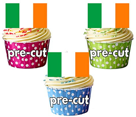 AK Giftshop PRECUT Ireland Irish Flag Cupcake Toppers Cake Decorations - St Patricks Day - Football - Rugby - Celebrations (pack of 12)