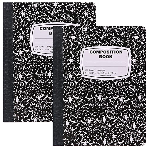 Composition Notebook Wide Ruled (2 Pack) Hard Cover Marble composition notebook, 100 Sheets, Wide Ruled Composition Notebooks, White Paper Composition books, Black and white composition notebook.