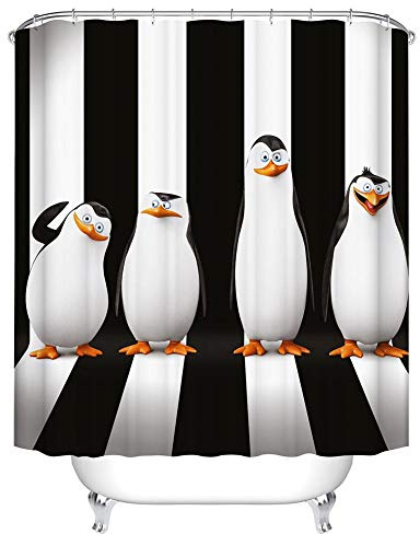 Boyouth Animals Duschvorhang mit Digitaldruck für Badezimmer, Polyester, wasserfest, mit Haken 180 x 200 cm pinguin
