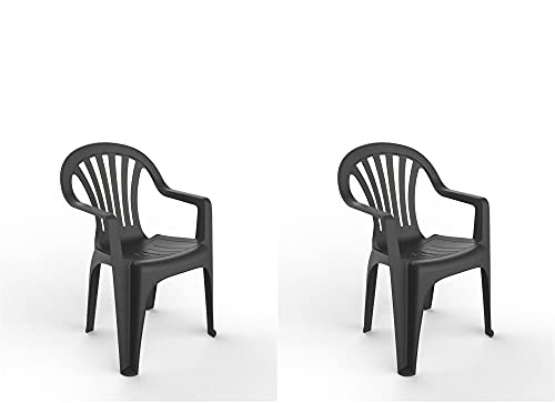 GARBAR Pals Set 2 Silla con Brazos Exterior | jardín, terraza, balcón, Picnic, Camping, Catering, Eventos, reuniones | diseño, Ligero, apilable | Antracita