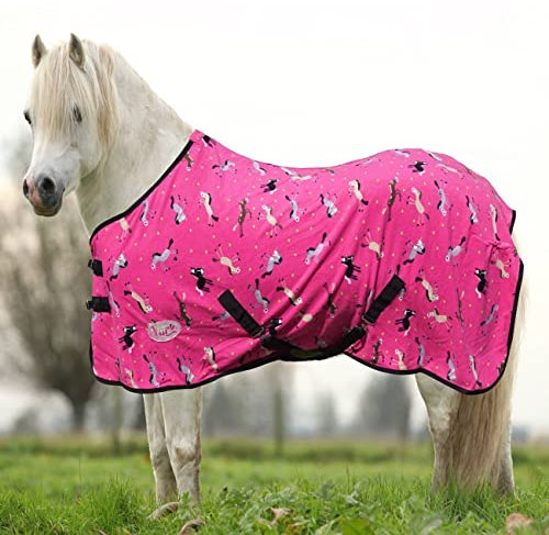 York Pony Abschwitzdecke mit Kreuzgurt Horsi Fleecedecke Turnierdecke Pink (115 cm)