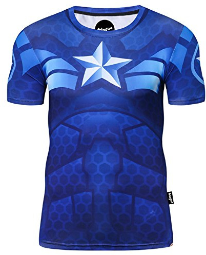 Nessfit T-shirt de compression thermique à manches courtes pour homme Motif super-héros, S