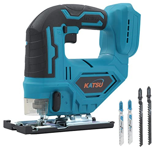 KATSU FIT-BAT 21V Brushless Seghetto Alternativo a Batteria, 26mm Lunghezza Corsa, 0-3000SPM, Taglio ±45°, Velocità Variabile, 4 Lame per Legno Metalli, Senza Batteria 102754