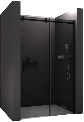 BERNSTEIN Nischendusche mit Schiebetür 100cm Duschabtrennung NT806 FLEX 6mm ESG-Glas Grauglas Nano beschichtete Duschwand Echtglas-Dusche, Profilfarbe Schwarz