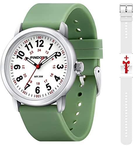 PINIDOUS Damen Uhren für Krankenschwester Medizinische Fachleute Teenager,Unisex Herren Uhren für Damen,Silikonband(Geschenk Band) Leuchtende Zifferblatt Wasserdicht Analog Uhren