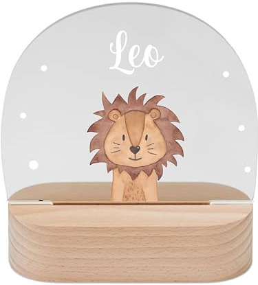 wunderwunsch - Personalisiertes Nachtlicht für Babys - Individuelle Nachttischlampe für Kinder - Personalisierte Geschenke Kinder - Babygeschenk - Geschenk zur Geburt Bambus + Acrylglas