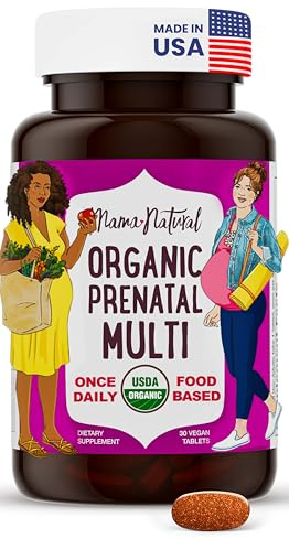 Mama Natural Organic Prenatal Vitamins for Women Vegan (30 Servings) | One A Day Prenatal Vitamins for Pregnant Women | Food Based, Non-GMO & Gluten-Free - Pre Natal Multivitamin with Folate