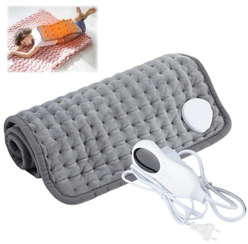 Heizkissen mit Abschaltautomatik, 30 x 60 cm Wärmekissen für Trockene und Feuchte, 9 Temperaturstufen, Wärmekissen für Rücken Nacken Schulter Bauch mit LCD-Display, Maschinenwaschbar, Grau
