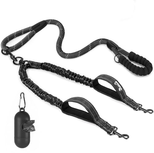 SlowTon Doble Correa para Perros sin enredos - Cable Reflectante Giratorio de Alta Resistencia Giratorio de 360 °, Entrenamiento para Caminar Amortiguador para 2 Perros medianos pequeños