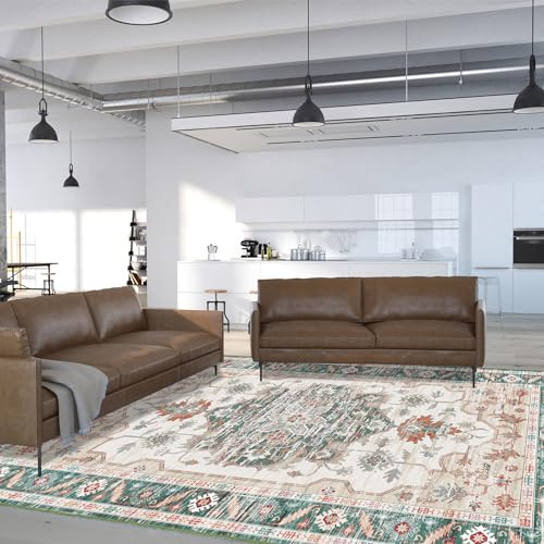 Vamcheer Teppich Wohnzimmer 300x400 - Waschbarer Vintage Kurzflor Teppich für Schlafzimmer und Esszimmer, Kuschelweicher Wohnzimmerteppich, Grün