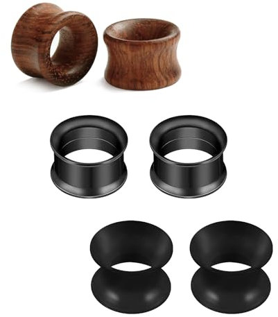 Edelstahl Silikon Holz Tunnel Set 10mm Extra Weich und Flexibel Flesh Tunnel Ohr Plug Expander Hider Piercing Schmuck für Frauen und Männer Schwarz Holz