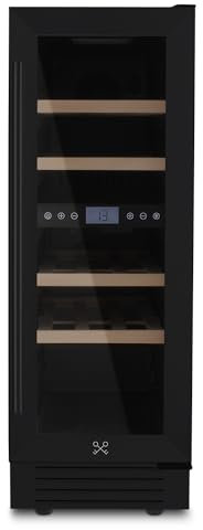 LES PETITS CHAMPS Cave à Vin Encastrable 17 Bouteilles CAVCEDB17 53L Black Edition, 2 Zones de Température, Design Élégant en Acier Inoxydable, Réglage de Température de 5°C à 20°C, Anti-UV, LED