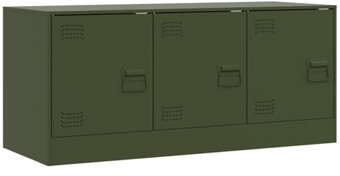 vidaXL TV Cabinet, TV Unit with Storage, TV Stand for Living Room Office, Sideboard, Entertainment Centre, Modern Style, Olive Green Steel