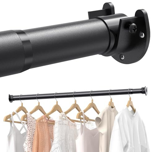 Supforce Closet Rods for Hanging Clothes, 17 to 54 Inches Stepless Adjustable Metal Closet Rod, 1.3 Inches Heavy Duty Clothes Hanging Rod for Closet Wardrobes Laundry RV, Black