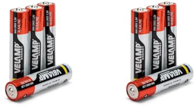 Velamp LR03/4BP Blister di 4 Batterie LR03, mini stilo, AAA Alcaline. 1,5V, Rosso, Set di 8 Pezzi