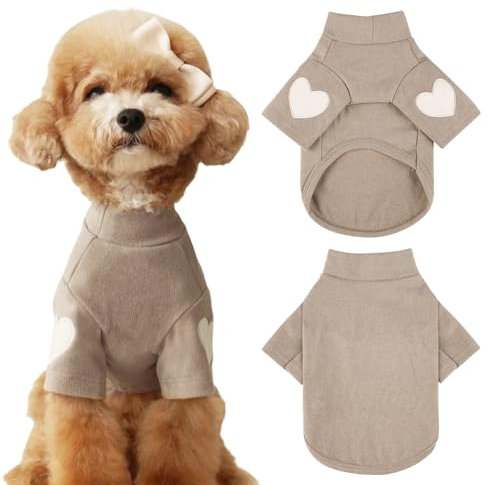 Yaopelky Hunde-Sweatshirt Mit Herzaufdruck - Warmes Haustier-T-Shirt für Kleine und Mittelgroße Hunde, Katzen-Welpen-Outfit für Teddy, Chihuahua, Schnauzer (Kaffee, S)