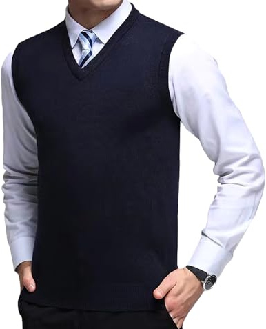 QLSCKVST Men's Sleeveless Pullover V-Neck Knitwear Sweater Vest Casual Business Gilet