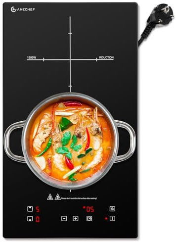 AMZCHEF Induktionskochfeld 2 Platten, 2-in-1 Induktionskochplatte Einbau- oder Arbeitsplatte mit 10 Leistungsstufen, 93% Wärmewirkungsgrad, Sensor-Touch-Steuerung und Sicherheitssperre, Timer, 3300W
