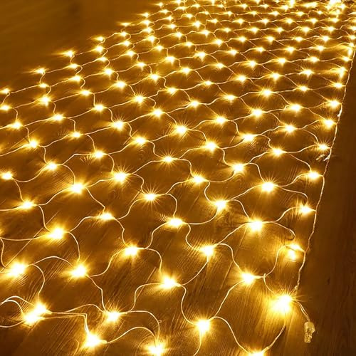 Nileco Filet Lumineux D'extérieur à LED, 8 Modes D'éclairage Scintillants Connectables, Lumières de Décoration de Noël étanches pour Buissons, Arbres, Jardin(2m x 2m 144led, Warm)