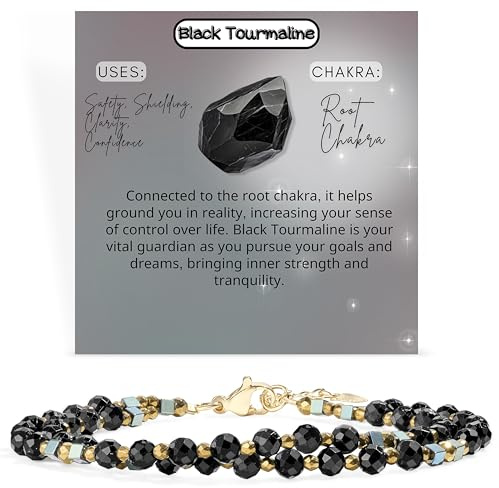 Farfume Bracciale Donna Chakra 4 mm Perline Bracciali, Cristalli Pietre Naturali Gioielli Regalo per le Donne (Tormalina Nera)