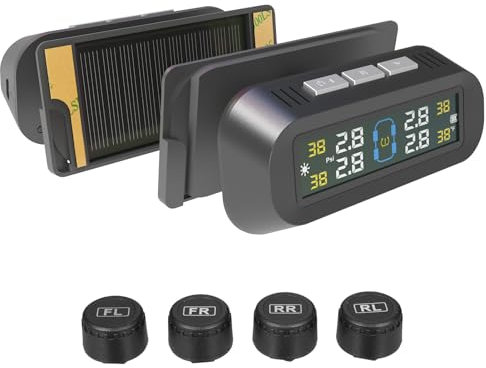 Shkalacar Tire Pressure Monitoring System, Solar Tire Pressure Monitor with Voice Alarm, Real-time Display, for Car SUV Off-Road Vehicle