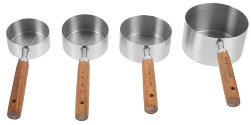 LIGIGWASH Edelstahl Messbecher Set Mit Holzgriff Küchenmaßbecher Set Rostfreie Messlöffel Für Backen Kochen Platzsparend Leichte Aufbewahrung Für Flüssigkeiten Und Trockene Zutaten