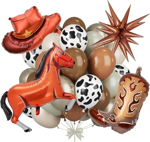 22 Piezas Globos Vaqueros, Kit de Decoración para Fiesta Globos de Vaqueros con Globos Látex, Bota Sombrero de Vaquero Globo Aluminio, Caballo Globos Estrella, para Vaquero Tema Cumpleaños Fiesta