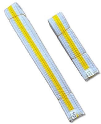 Martial Arts White belt with Yellow stripe, Karate, Taekwondo, Judo, Kickboxing, Adult 280cm and Children Sizes 150cm (Adult 280cm)