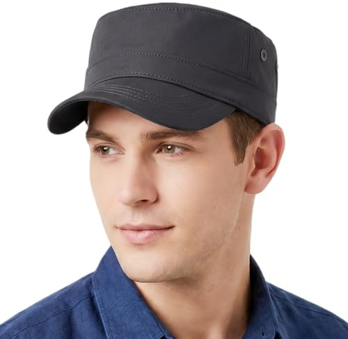 HIQIU Military Cap herr lätt snabbtorkande armékeps platt cadet hatt unisex militär armé basebollkeps justerbar, Mörkgrå, one size