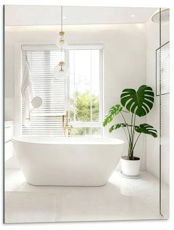ROYUEXT Square Glass Mirror Self-Adhesive Frameless HD Glass Wall Mirror for Bathroom, Bedroom, Ardrobe Doors, Gym, Fitting Room(50 x 40 cm)