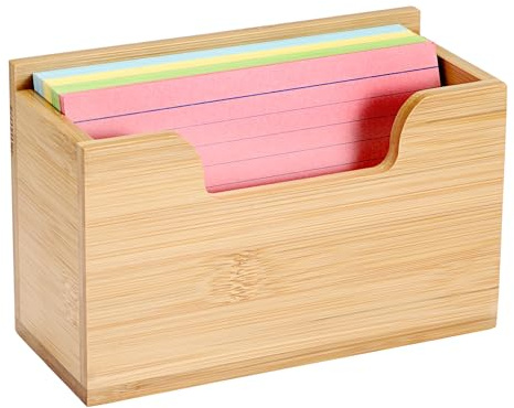 BTSKY 1 PACK Bamboo Index Card Display Stand, 4 x 6 Inch Index Card Storage Rack Rustic Notecard Case, Coupons Greeting Cards Storage - Sturdy Desk Card Organizer Box for Office Home Photos & Receipts